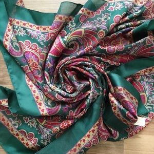 Vintage retro paisley green burgundy square scarf